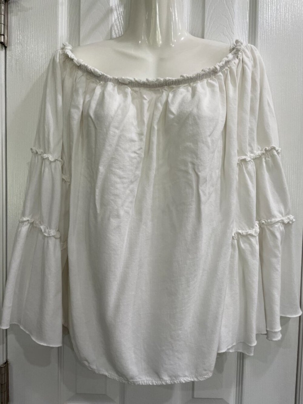 Boho White Off Shoulder Peasant Blouse Bell Sleeve Cottagecore Festival Top